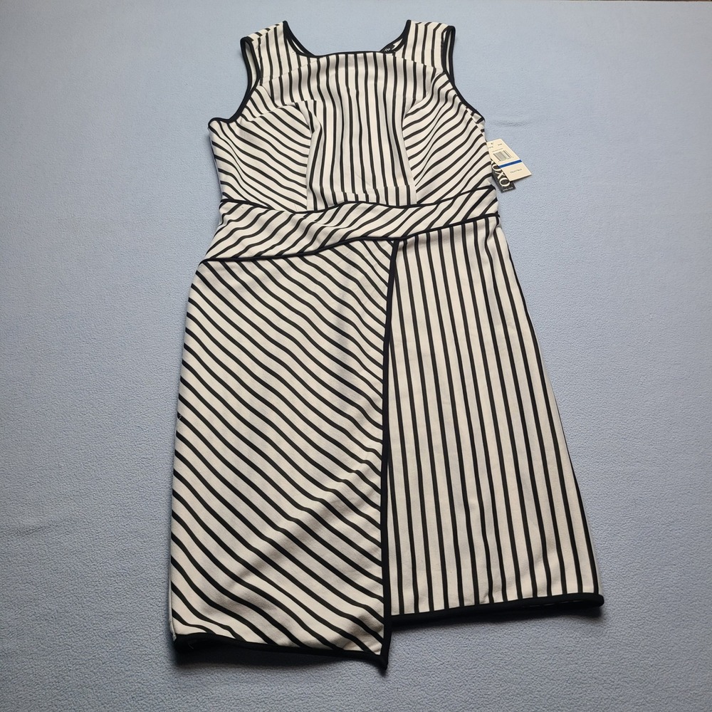 XOXO Striped Sheath Dress Women XL White Black Sleeveless Asymmetrical Cutout